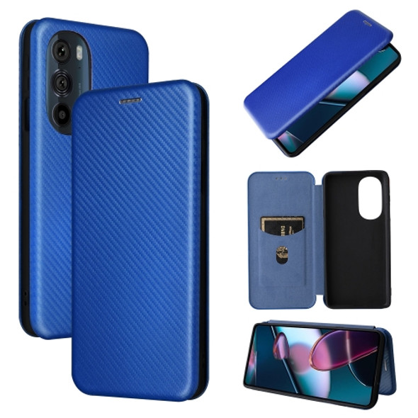 For Motorola Edge X30 Carbon Fiber Texture Magnetic Horizontal Flip PU Phone Case(Blue)
