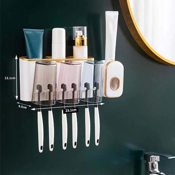 Bathroom Wall-mounted Punch-free Wash Cup Toothbrush Rack Squeeze Toothpaste Set Three Golden(With Squeezer)