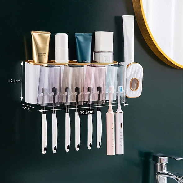 Bathroom Wall-mounted Punch-free Wash Cup Toothbrush Rack Squeeze Toothpaste Set Four Golden(No Squeezer)