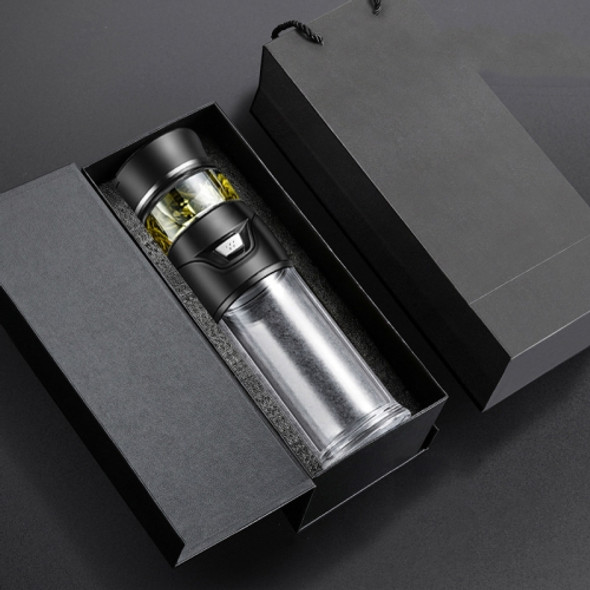 101-500ML Insulation Cup Tea Water Separation Tea Cup,Style: Glass Black+Gift Box