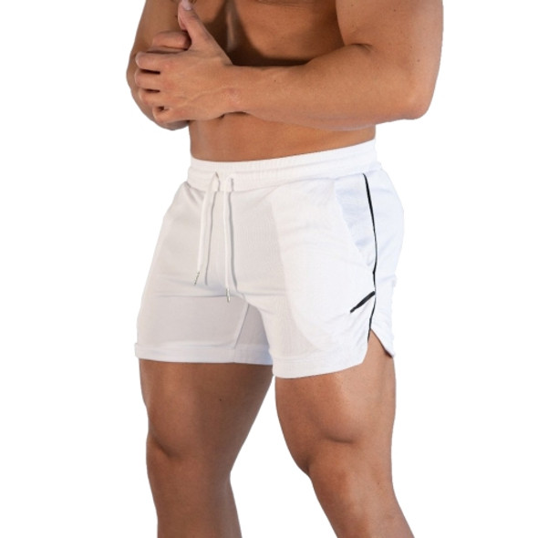 Men Sports Shorts Pants Quick-Drying Marathon Running Three-Point Pants, Size: L(White Without Logo)