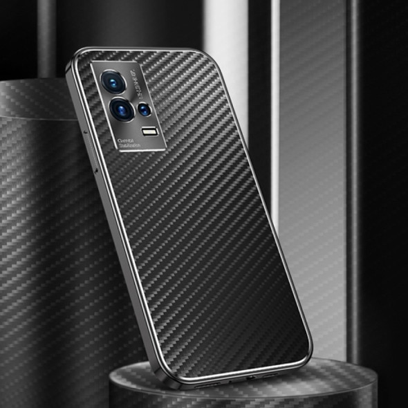 For vivo iQOO 8 Pro Metal Frame Carbon Fiber Phone Case(Black)