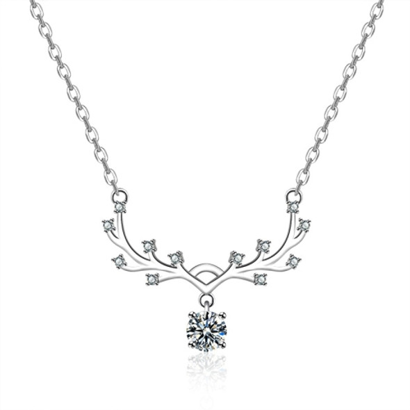 A207 Ladies Small Antler Water Drop Pendant Clavicle Necklace, Color: Platinum Color (With Chain)