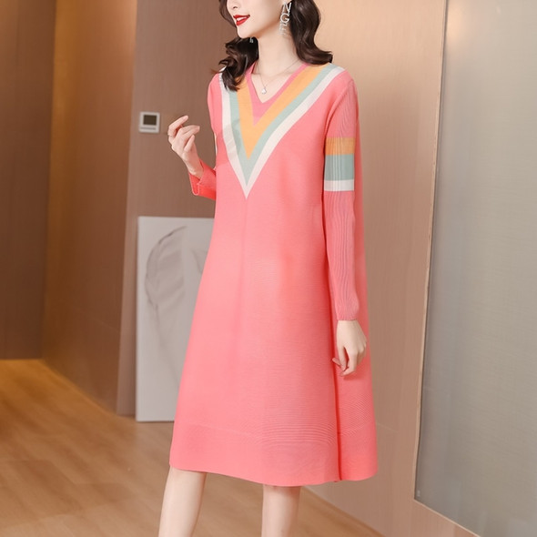 Casual Slim Navy Style V-neck Dress (Color:Pink Size:Free Size)