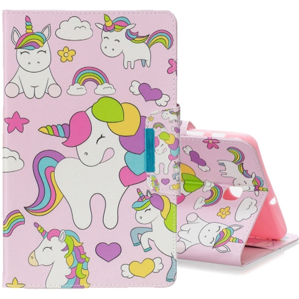 For Galaxy Tab A 8.0 (2018) T387 Colored Drawing Pattern Horizontal Flip Leather Case with Holder & Card Slot & Wallet(Multiple Unicorns)