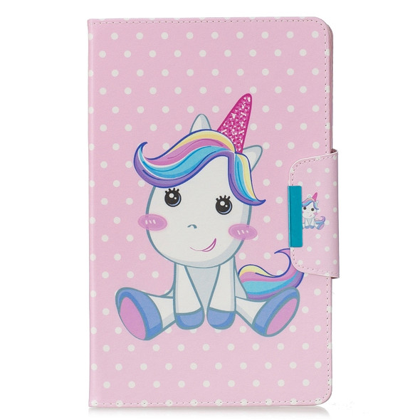 For Galaxy Tab A 8.0 (2018) T387 Colored Drawing Pattern Horizontal Flip Leather Case with Holder & Card Slot & Wallet(Cute Unicorn)
