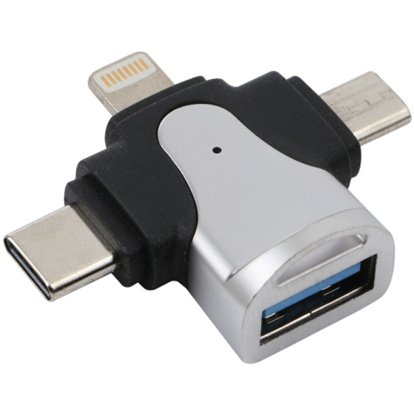 3 in 1 8 Pin + USB-C / Type-C + Micro USB Male to USB 3.0 Female Zinc Alloy Adapter