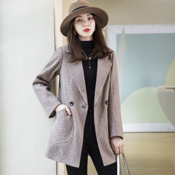 Autumn Plaid Suit Jacket For Ladies (Color:Pink Size:M)