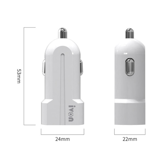 IVON CC13 QC 3.0 Fast Charging Car Charger Set with 8 Pin Charging Cable (White)