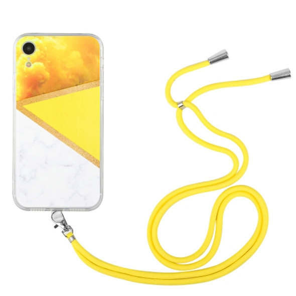 Lanyard Stitching Marble TPU Case For iPhone XS Max(Yellow)