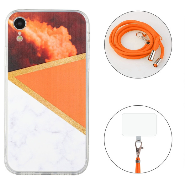 Lanyard Stitching Marble TPU Case For iPhone XS Max(Orange)