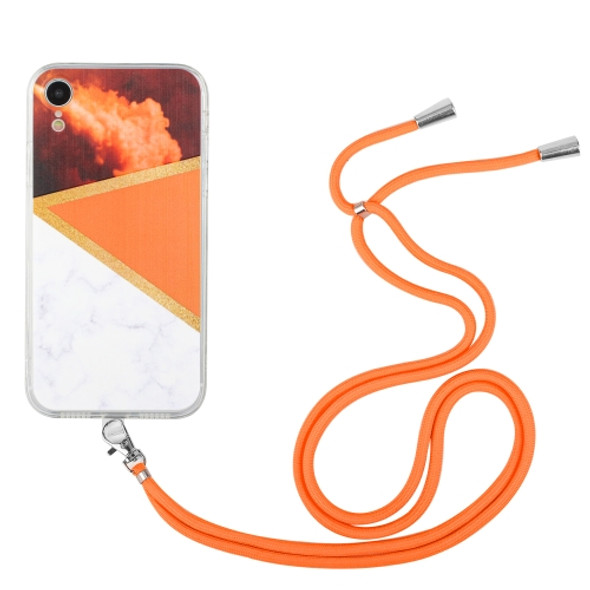 Lanyard Stitching Marble TPU Case For iPhone XS Max(Orange)