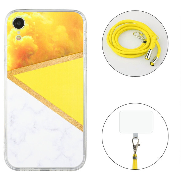 Lanyard Stitching Marble TPU Case For iPhone XR(Yellow)