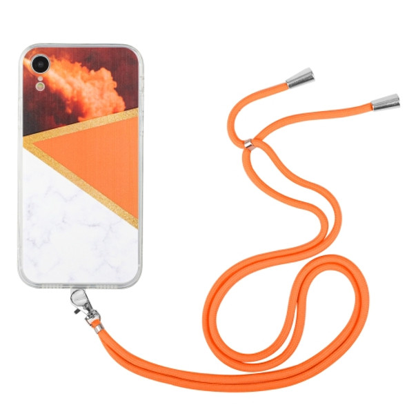 Lanyard Stitching Marble TPU Case For iPhone XR(Orange)
