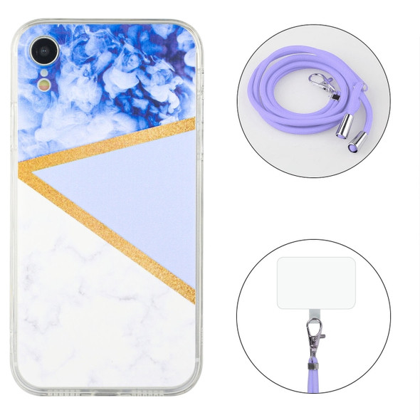 Lanyard Stitching Marble TPU Case For iPhone XS Max(Purple)