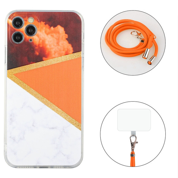 Lanyard Stitching Marble TPU Case For iPhone 11 Pro Max(Orange)