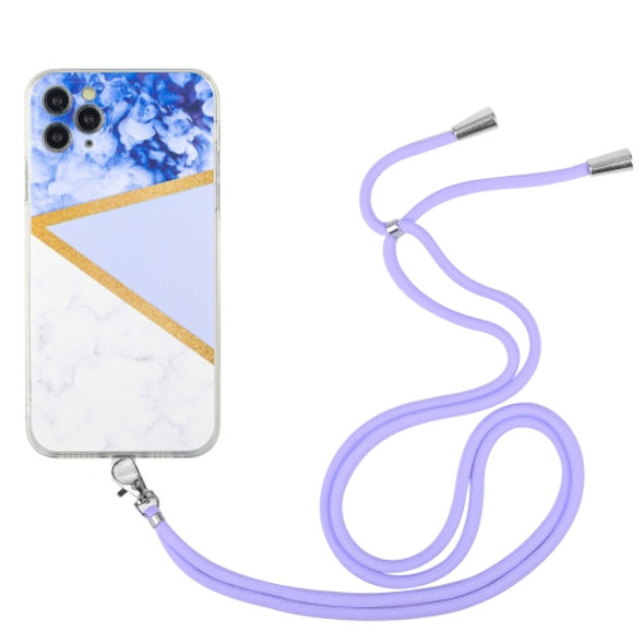Lanyard Stitching Marble TPU Case For iPhone 11 Pro Max(Purple)