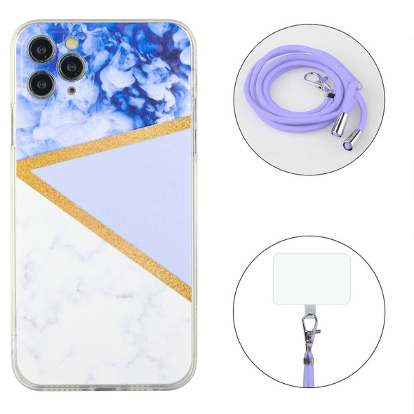 Lanyard Stitching Marble TPU Case For iPhone 11 Pro Max(Purple)