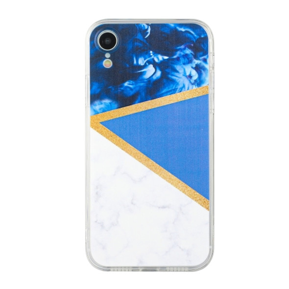 Stitching Marble TPU Phone Case For iPhone XR(Dark Blue)