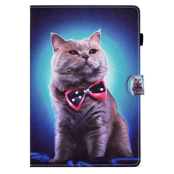 For Huawei MediaPad T3 10 Sewing Pen Slot Leather Tablet Case(Bow Tie Cat)