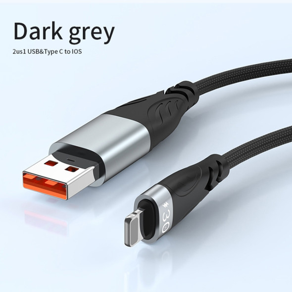 ADC-008 2 in 1 PD 30W USB + USB-C / Type-C to 8 Pin Flash Charge Data Cable, Cable Length:1m(Black Grey)