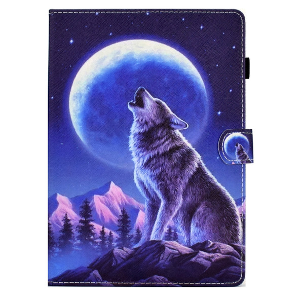 Sewing Pen Slot Leather Tablet Case For iPad 9.7 2018 & 2017(Night Wolf)