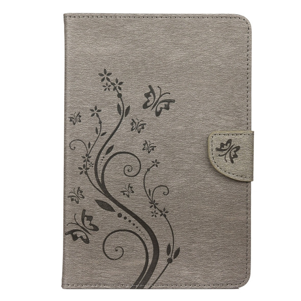 For Samsung Galaxy Tab A8 10.5 2021 X200 / X205 Butterfly Flower Embossing Pattern Leather Tablet Case(Grey)