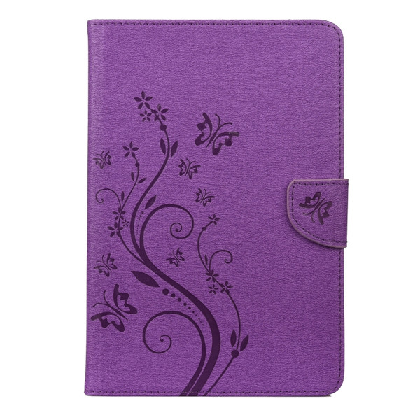 For Samsung Galaxy Tab A8 10.5 2021 X200 / X205 Butterfly Flower Embossing Pattern Leather Tablet Case(Purple)