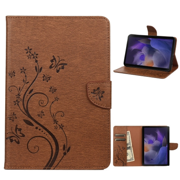 For Samsung Galaxy Tab A8 10.5 2021 X200 / X205 Butterfly Flower Embossing Pattern Leather Tablet Case(Brown)