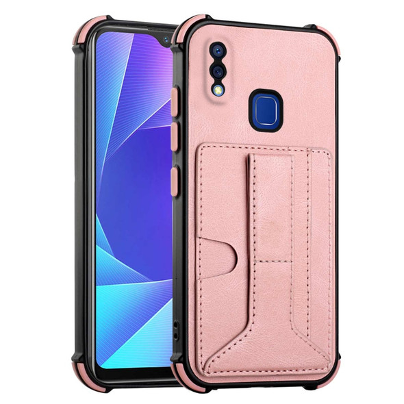 For vivo Y95/Y1s/Y91 with Fingerprint Hole Dream Holder Card Bag Shockproof Phone Case(Rose Gold)