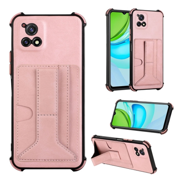 For vivo Y72 5G Indian Version/Y52s 5G Dream Holder Card Bag Shockproof Phone Case(Rose Gold)