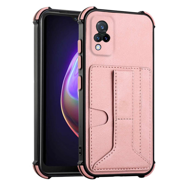 For vivo V21 Dream Holder Card Bag Shockproof Phone Case(Rose Gold)