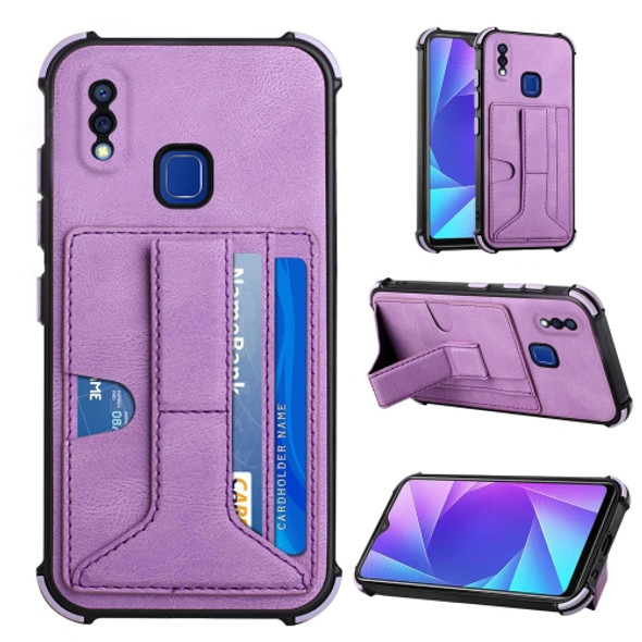 For vivo Y95/Y1s/Y91 with Fingerprint Hole Dream Holder Card Bag Shockproof Phone Case(Purple)