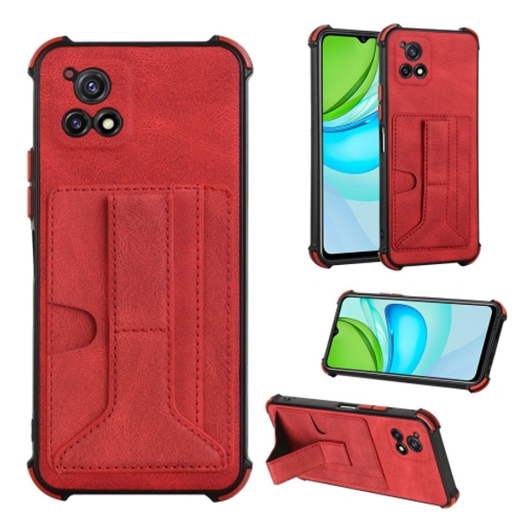 For vivo Y72 5G Indian Version/Y52s 5G Dream Holder Card Bag Shockproof Phone Case(Red)
