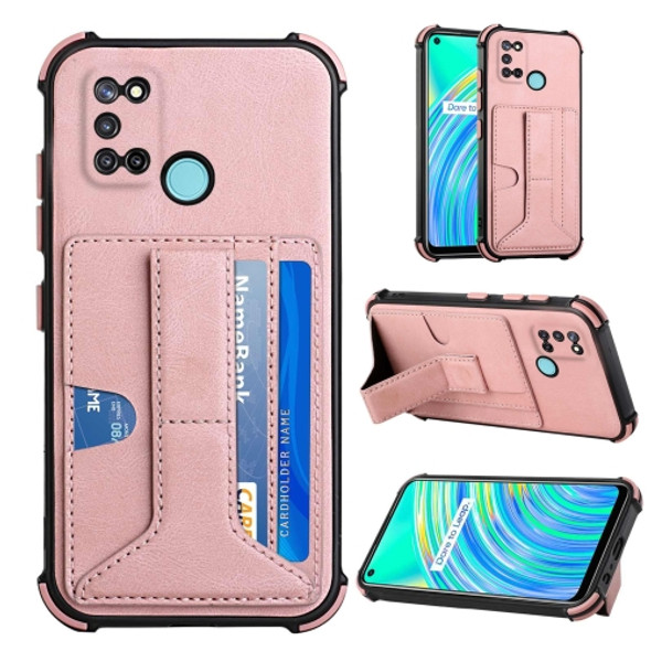 For OPPO Realme C17 / 7i Dream Holder Card Bag Shockproof Phone Case(Rose Gold)