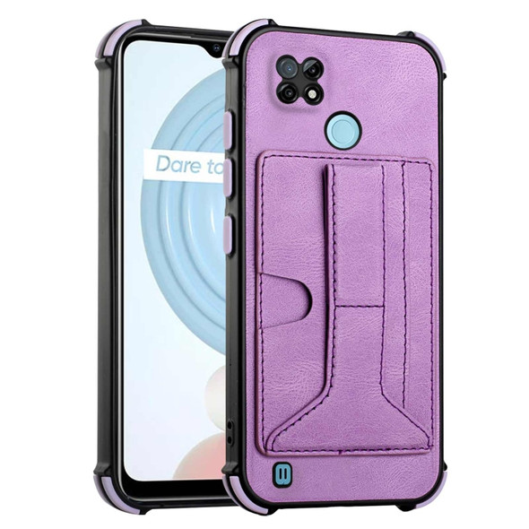 For OPPO Realme C21 Dream Holder Card Bag Shockproof Phone Case(Purple)