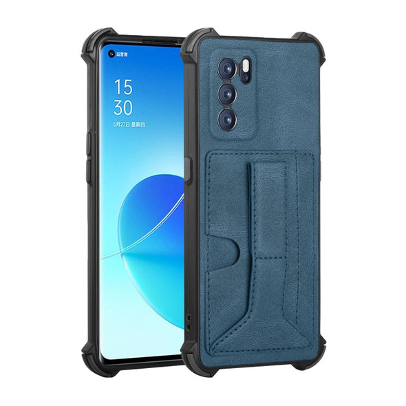 For OPPO Reno6 Pro 5G Dream Holder Card Bag Shockproof Phone Case(Blue)