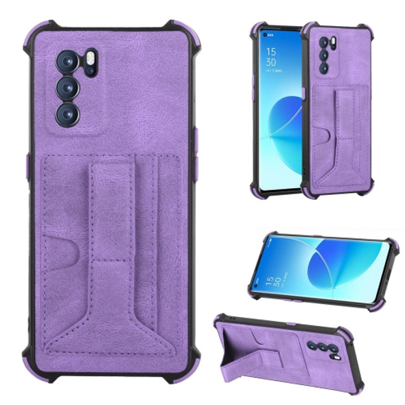 For OPPO Reno6 Pro 5G Dream Holder Card Bag Shockproof Phone Case(Purple)