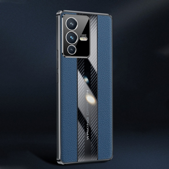 For vivo S12 Racing Car Design Leather Electroplating Process Anti-fingerprint Phone Case(Blue)