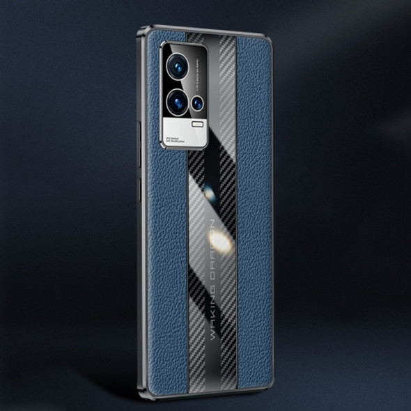 For vivo iQOO 8 Pro Racing Car Design Leather Electroplating Process Anti-fingerprint Phone Case(Blue)