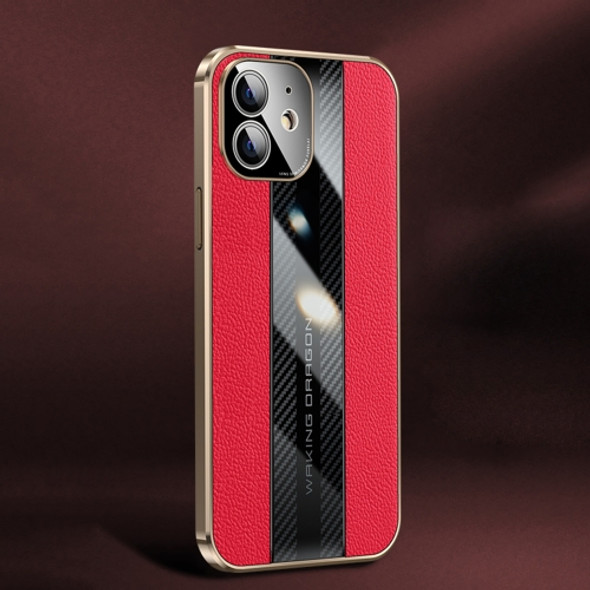 Racing Car Design Leather Electroplating Process Anti-fingerprint Protective Phone Case For iPhone 11(Red)
