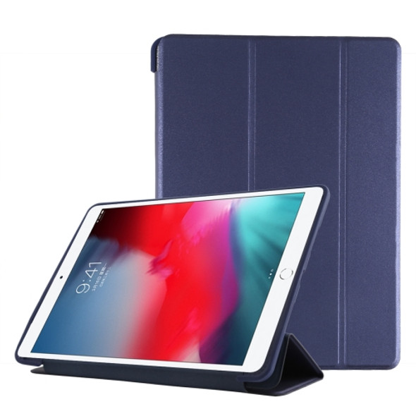 PU Plastic Bottom Case Foldable Deformation Left and Right Flip Leather Case with Three Fold Bracket & Smart Sleep for iPad Air3 2019(Blue)