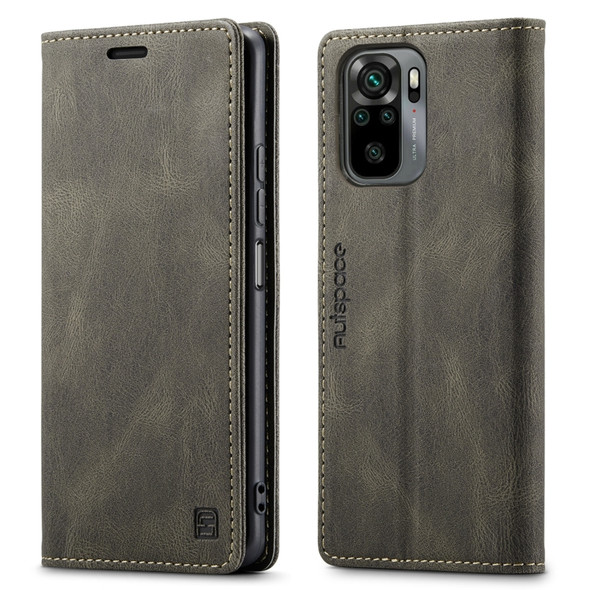 For Xiaomi Redmi Note 10 4G AutSpace A01 Skin-feel Crazy Horse Leather Phone Case(Coffee)