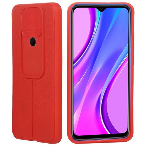 For Xiaomi Redmi 9 Litchi Texture Sliding Camshield TPU Protective Phone Case(Red)