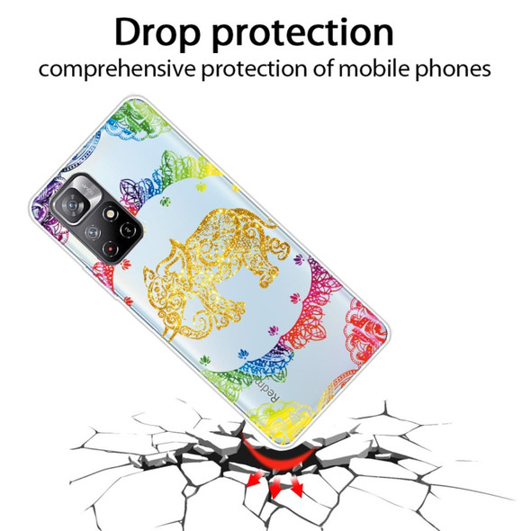 For Xiaomi Redmi Note 11 Gradient Lace Transparent TPU Phone Case(Gold Elephant)