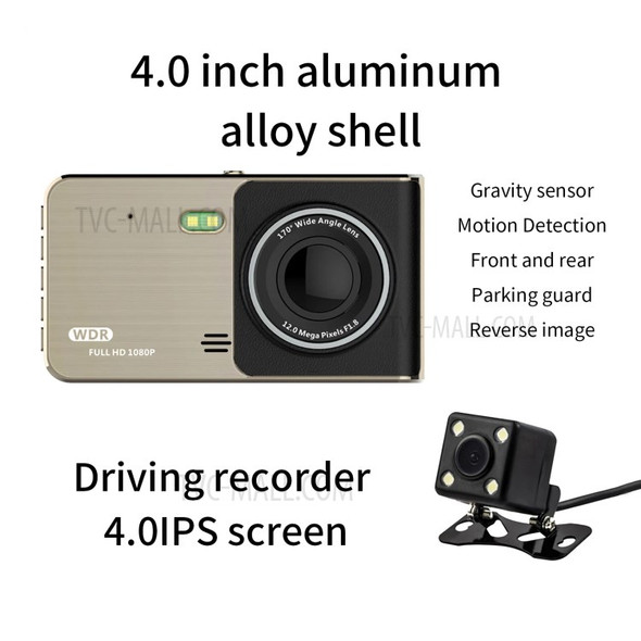 4 Inch 170 Degree Wide Angle Car DVR 1080P HD Parking Monitoring Loop Recording Dash Cam Front Rear Dual Camera Driving Recorder