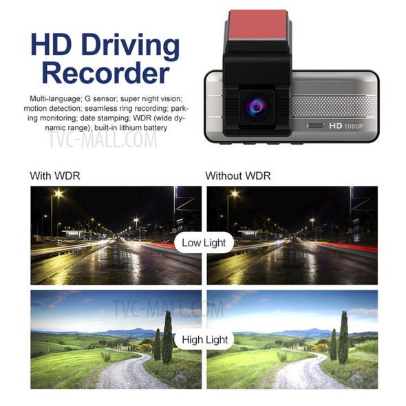 3.16 Inch 120 Degrees Car DVR 1080P HD Parking Monitoring Loop Recording Front Rear Dual Camera Driving Recorder Dash Cam