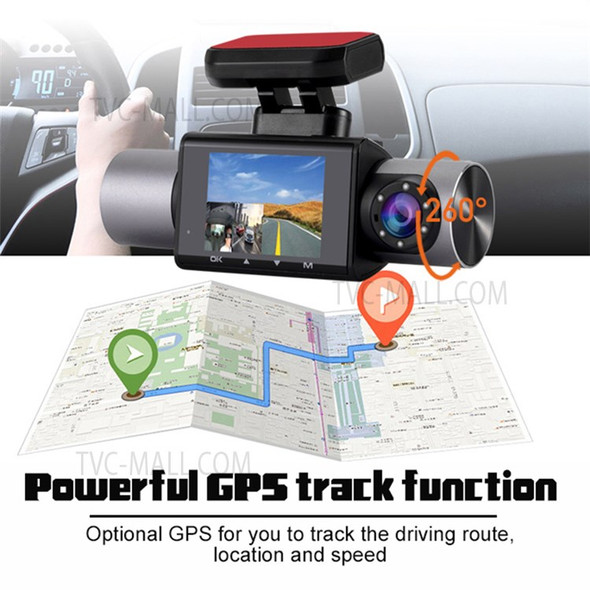 KG330 2.0-inch 240*320 IPS Screen 3-Cameras Driving Recorder 260-degree Rotating Front Rear Camera Driving Recorder Dash Cam