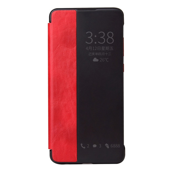Fierre Shann Crazy Horse Texture Horizontal Flip PU Leather Case for Huawei P30 Pro, with Smart View Window & Sleep Wake-up Function(Red)