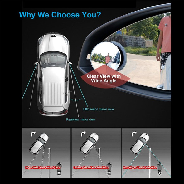 Car Boundless Round Rearview Mirror Automobile 360 Degree Reversing Clear View Blind Spot Rearview Mirror Set